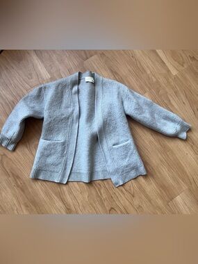 Wilfred Light Gray Open-Front Merino Wool Cardigan